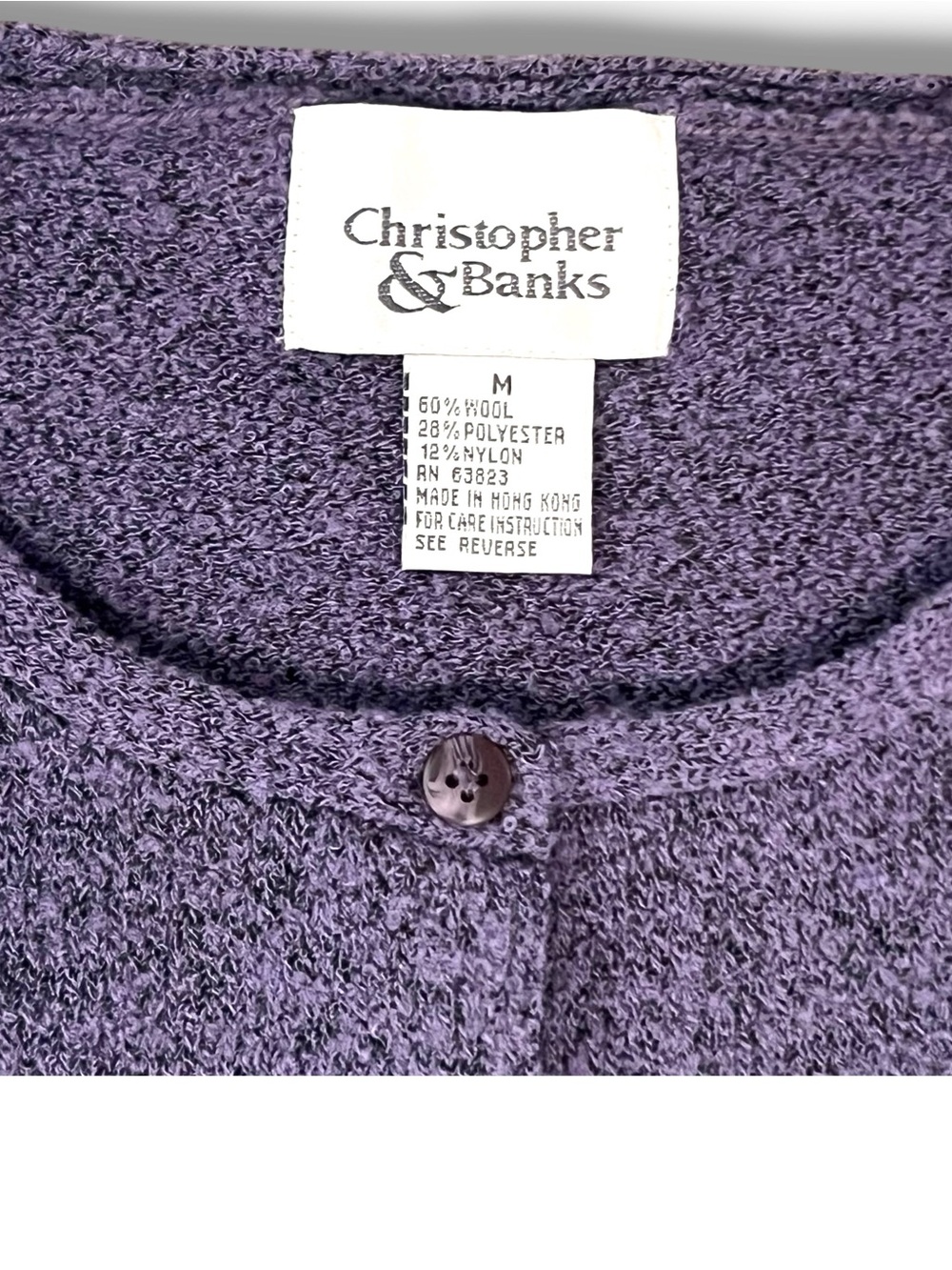 Vintage 90s Christopher Banks Purple/Indigo Wool Blend Cardigan Sweater Sz M E-6 - Picture 3 of 7